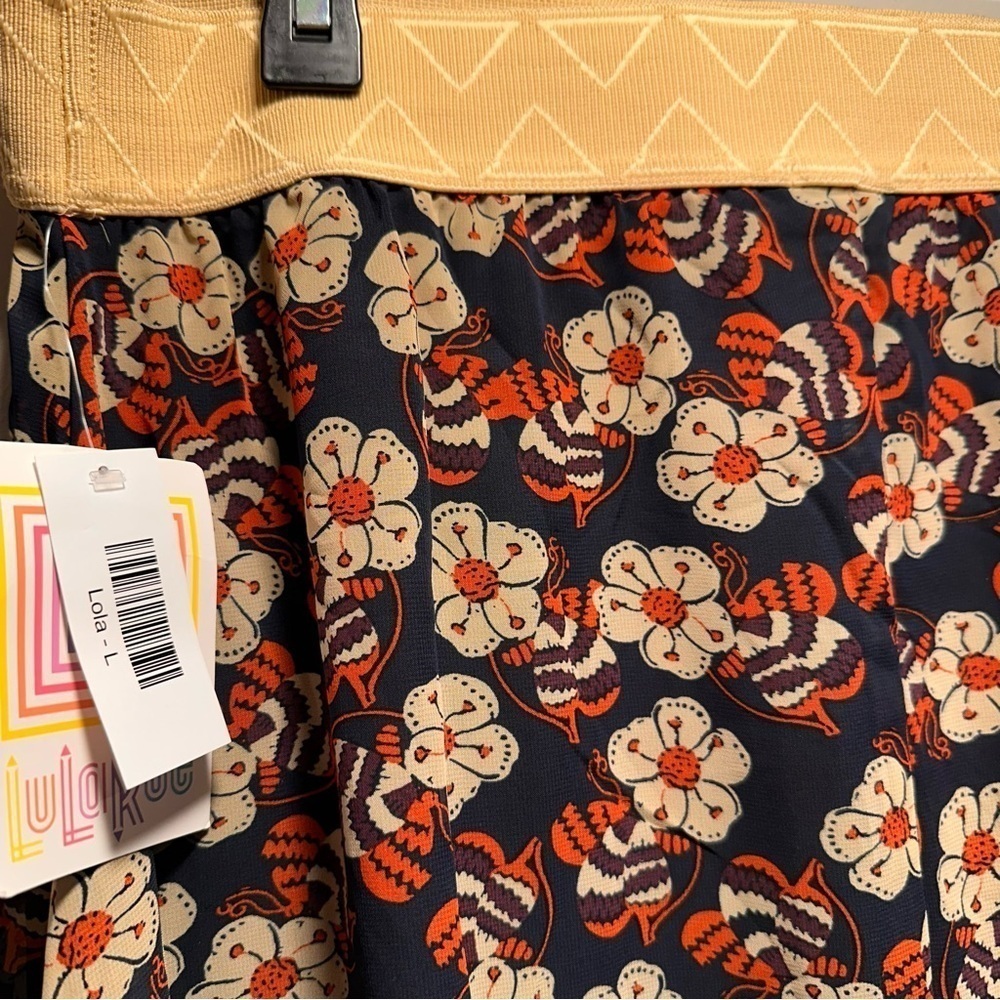 LuLaRoe Lola Lined Chiffon Midi Skirt Elastic Band Floral Pattern Large 12-14 - Picture 7 of 15